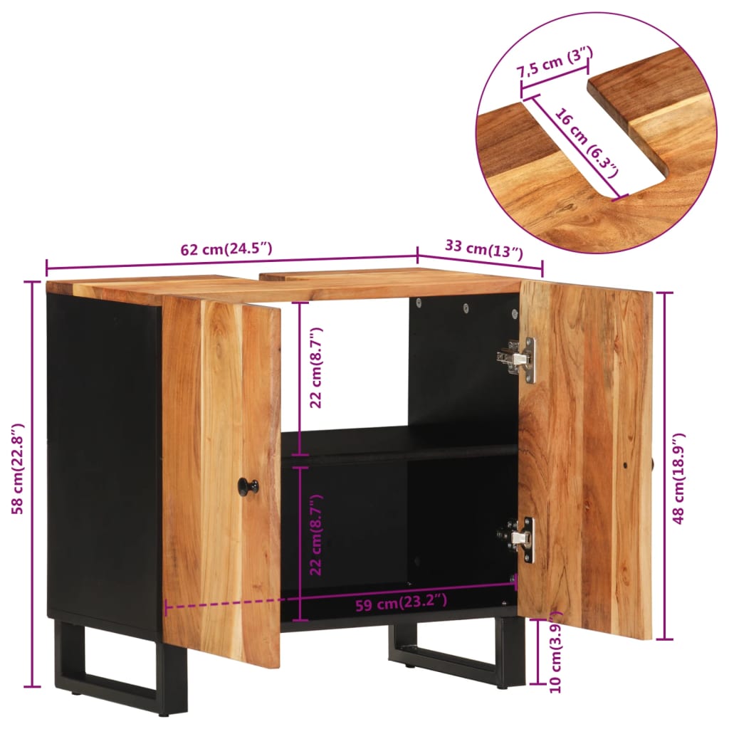 Dulap de chiuvetă 62x33x58 cm lemn masiv acacia & lemn compozit