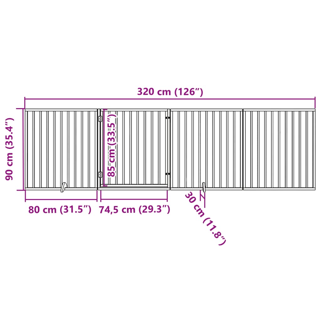 Poartă de acces pentru câini cu ușă pliabilă, 4 panouri, albă, 320 cm, lemn de plop