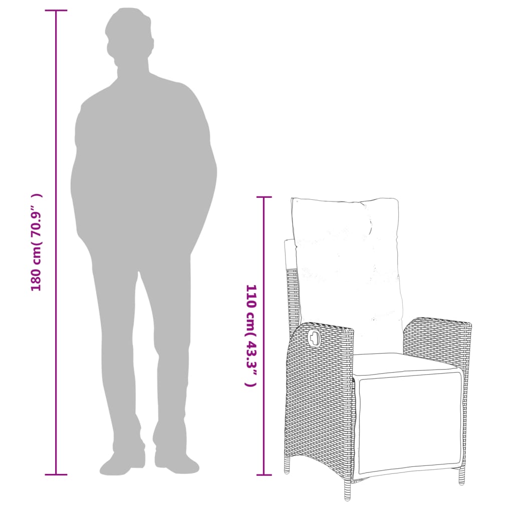 Scaun de grădină rabarabil cu suport picioare, gri, poliratan