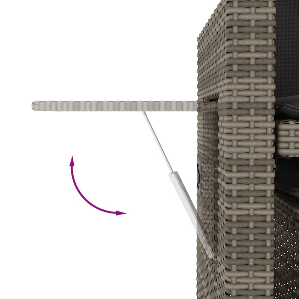 Bancă de grădină rabatabilă cu perne, gri, poliratan