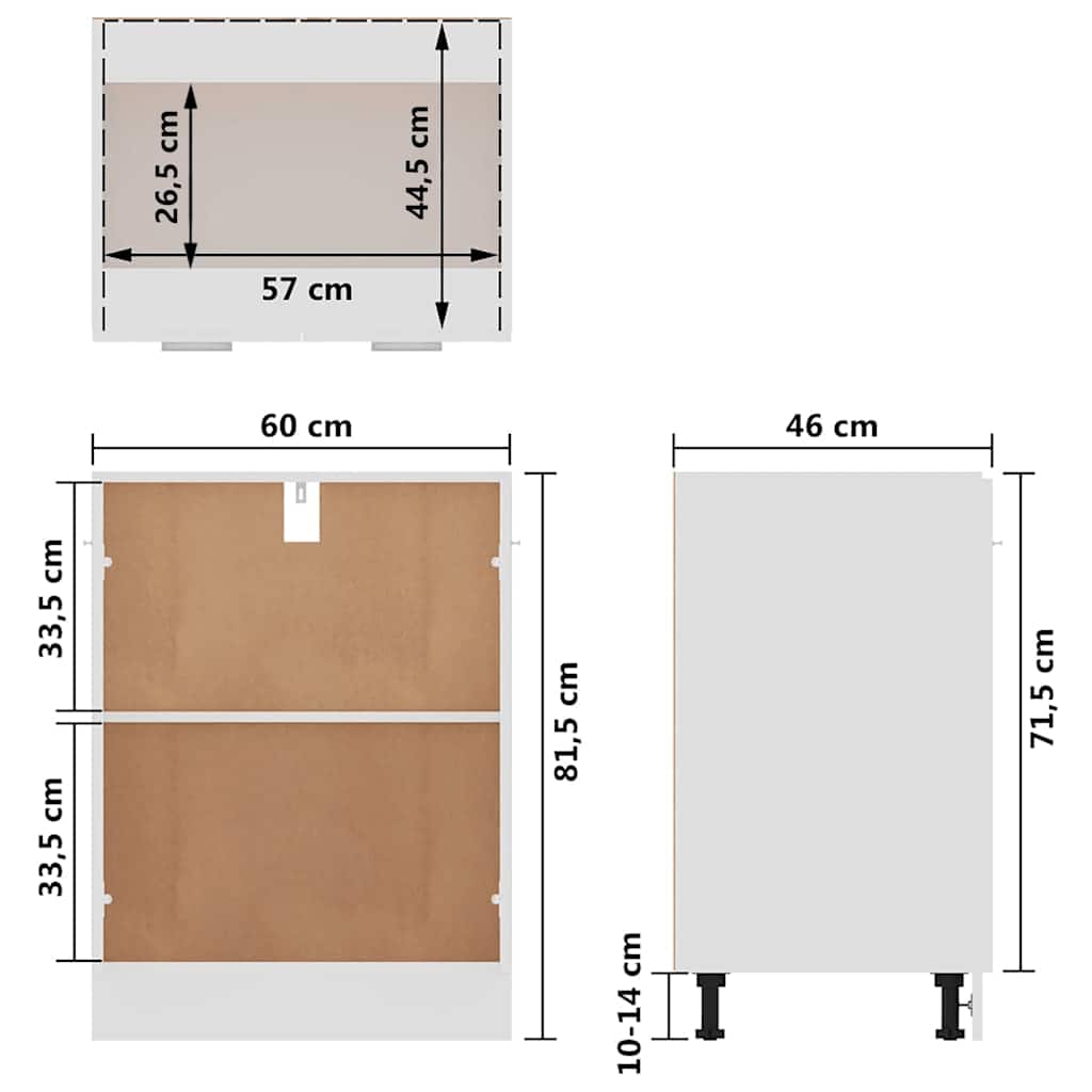 Dulap inferior “Lyon”, alb, 60 x 46 x 81,5 cm, lemn prelucrat