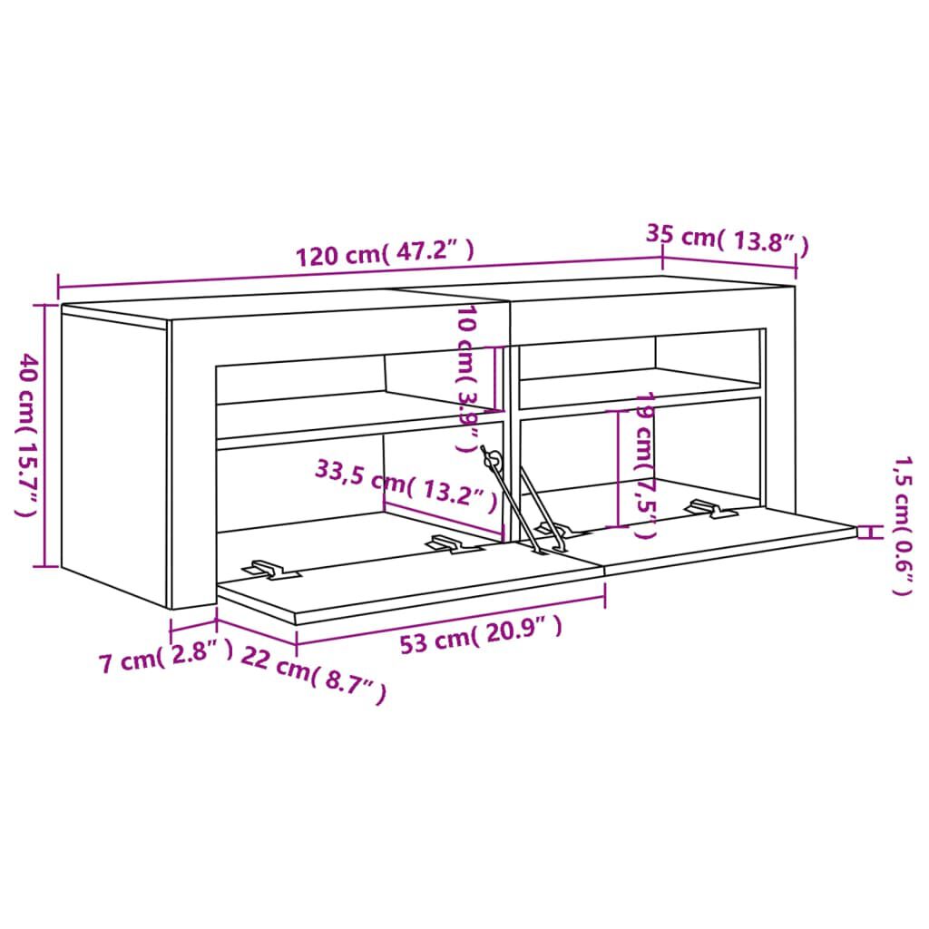 Comodă TV cu lumini LED, alb, 120x35x40 cm