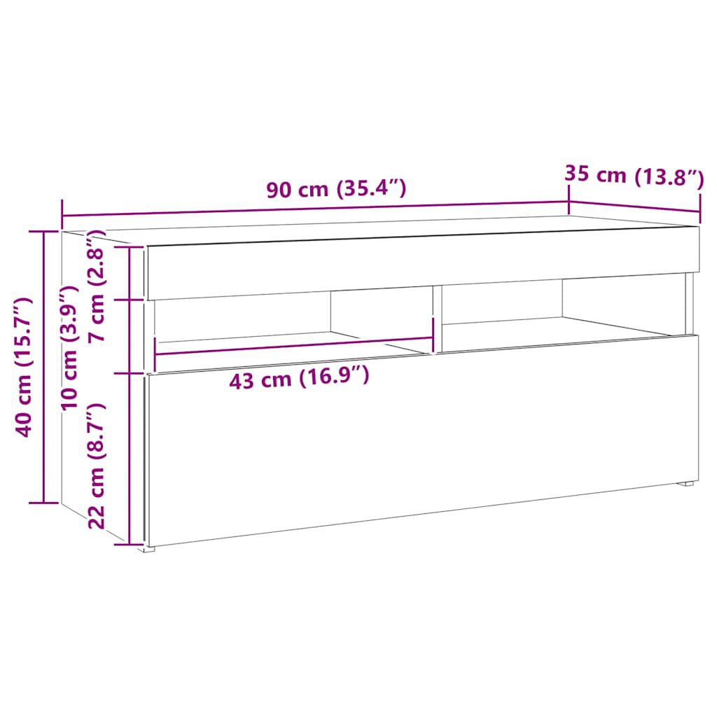 Comodă TV cu lumini LED, stejar maro, 90x35x40 cm