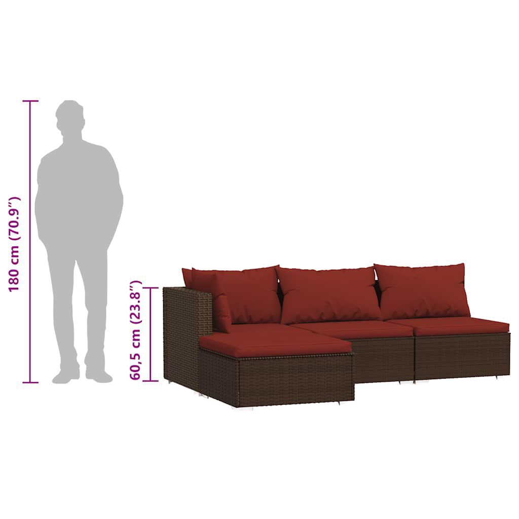 Set mobilier de grădină cu perne, 4 piese, maro, poliratan