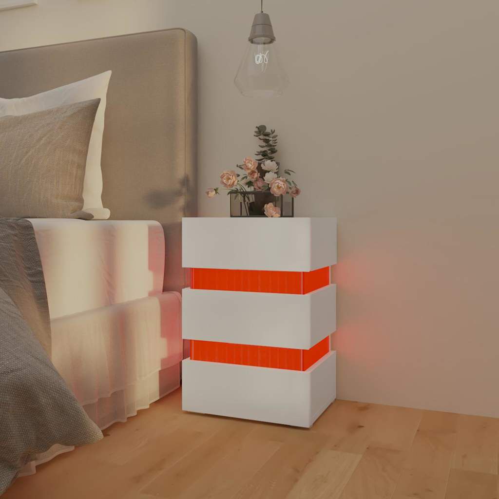Dulap noptieră cu LED, alb, 45x35x67 cm, lemn prelucrat