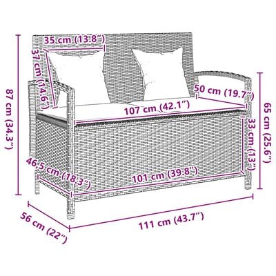 Bancă de depozitare de grădină cu pernă din polirattan gri