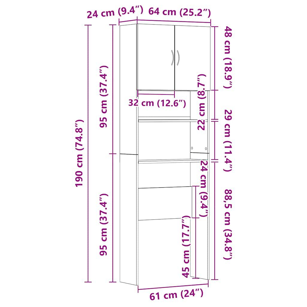Dulap pentru mașină de spălat negru 64x24x190 cm lemn prelucrat