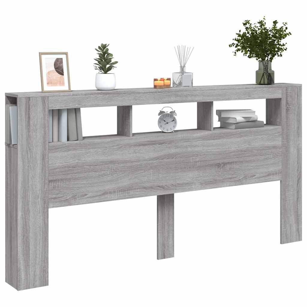 Tăblie de pat cu LED gri sonoma 200x18,5x103,5cm lemn prelucrat