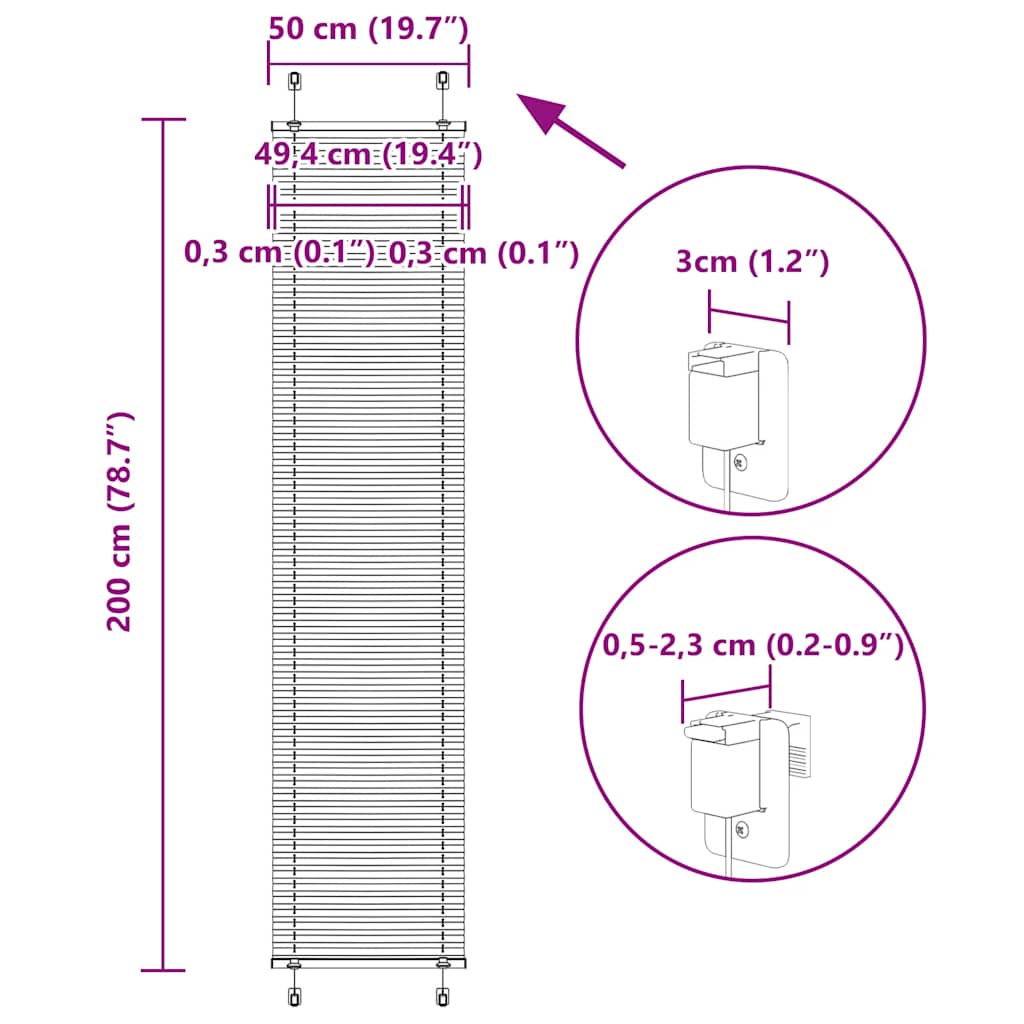 Jaluză plisată Bordeaux Roșu 50x200 cm Lățime țesătură 49,4 cm