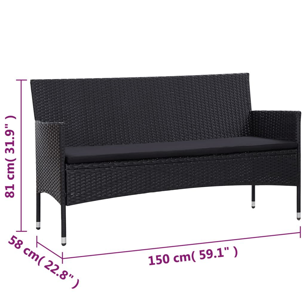 Set mobilier de grădină cu perne, 5 piese, negru, poliratan