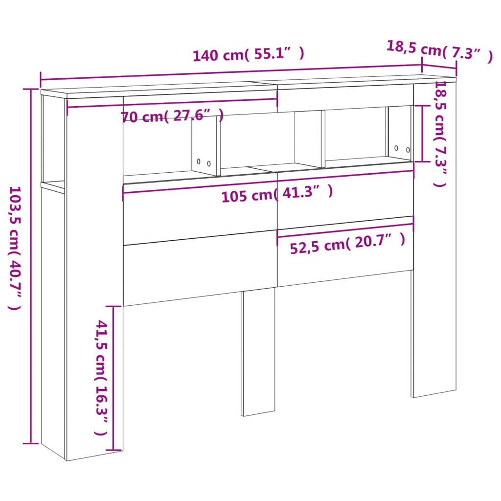 Tăblie de pat cu LED, alb, 140x18,5x103,5 cm, lemn