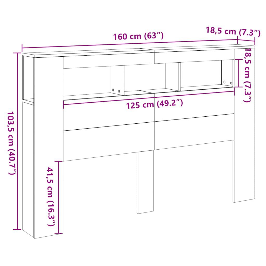 Tăblie de pat cu LED, stejar sonoma, 160x18,5x103,5 cm, lemn