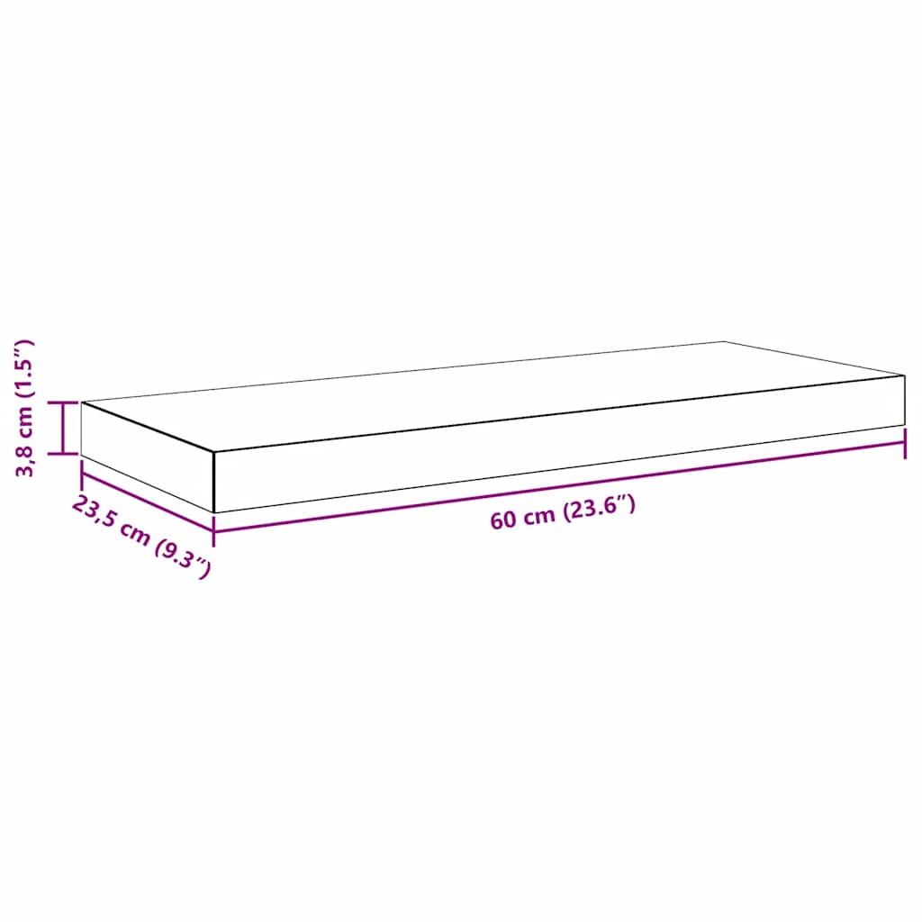 Rafturi de perete suspendate, 2 buc., gri, 60x23,5x3,8 cm, MDF