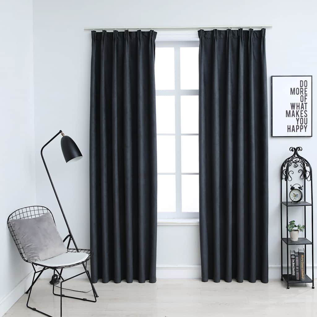 Draperii opace cu cârlige, 2 buc., antracit, 140 x 245 cm