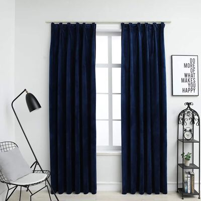 Draperii opace 2 buc. albastru închis 140x245cm catifea cârlige