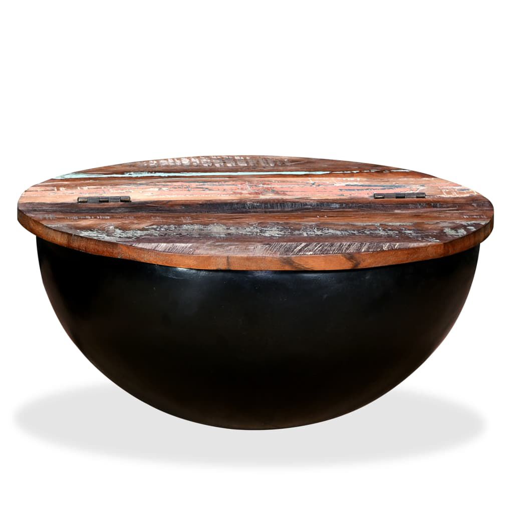 Măsuță de cafea, negru, lemn masiv reciclat, formă bol