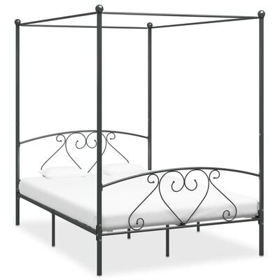 Cadru de pat cu baldachin, gri, 160 x 200 cm, metal