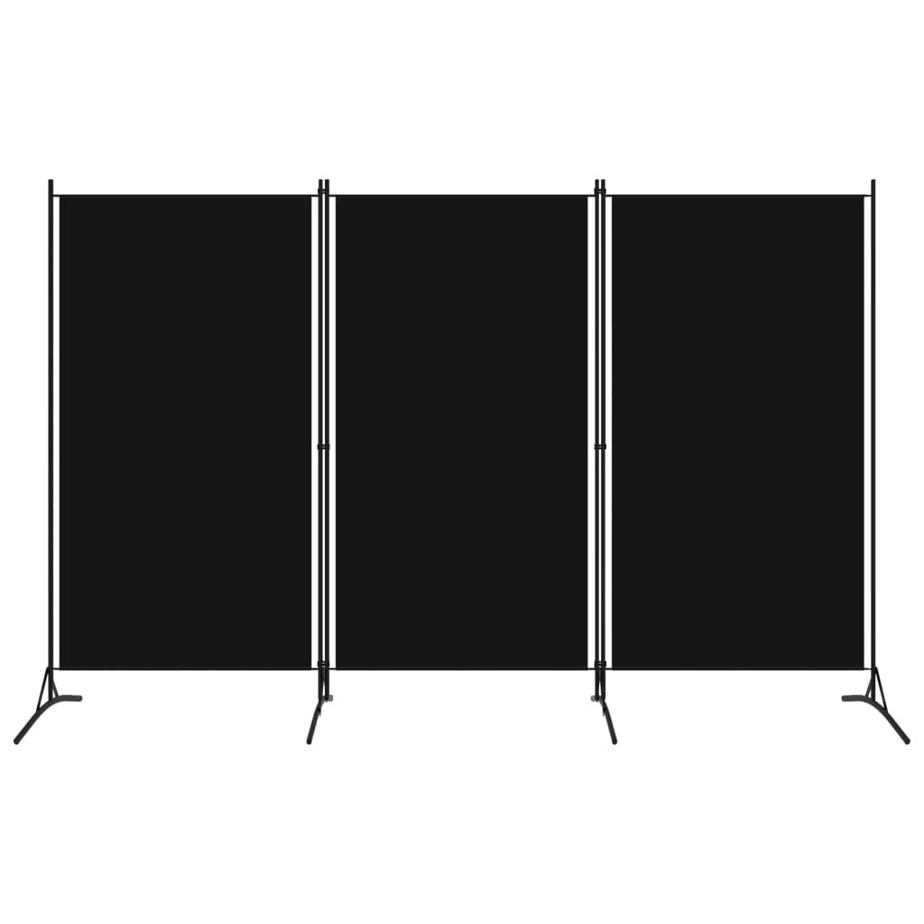 Paravan de cameră cu 3 panouri, negru, 260 x 180 cm, textil