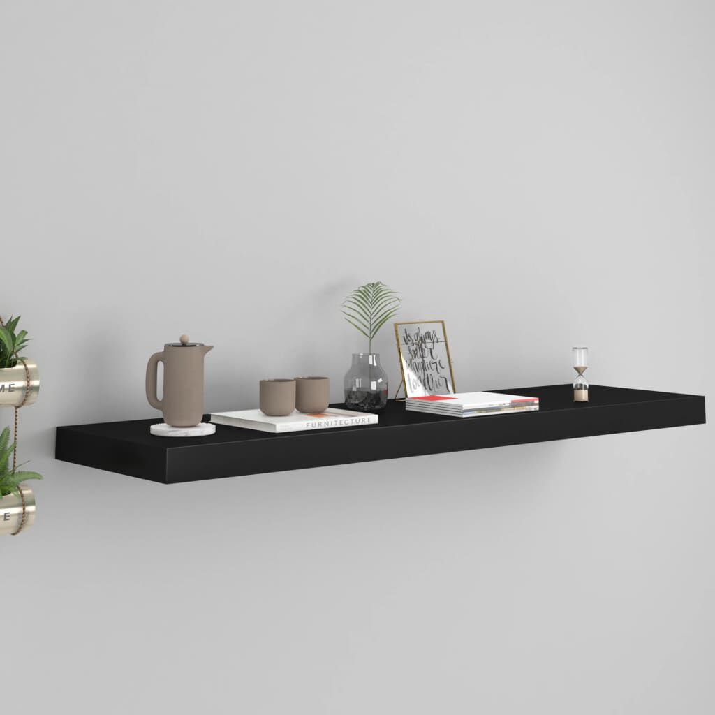 Raft de perete suspendat, negru, 90x23,5x3,8 cm, MDF