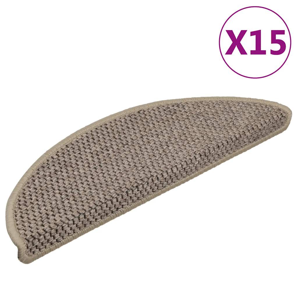 Covorașe scări autoadezive aspect sisal, 15 buc. bej 56x17x3cm
