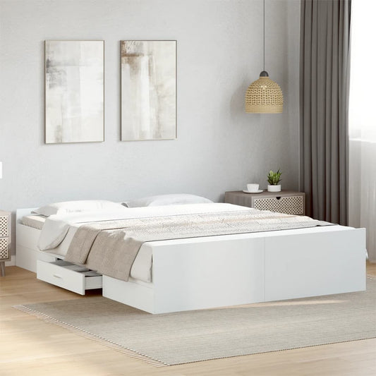 Cadru pat cu sertare alb, 150x200 cm, lemn prelucrat