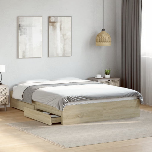 Cadru de pat cu sertare stejar sonoma 150x200 cm lemn prelucrat
