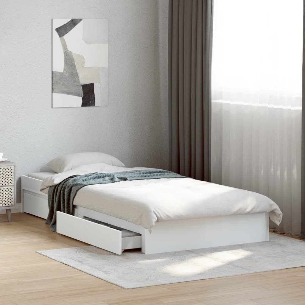 Cadru de pat cu sertare, alb, 100x200 cm, lemn prelucrat