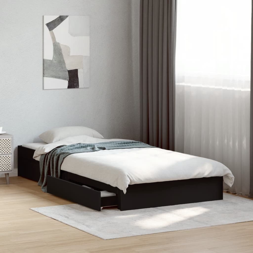 Cadru de pat cu sertare, negru, 120x200 cm, lemn prelucrat