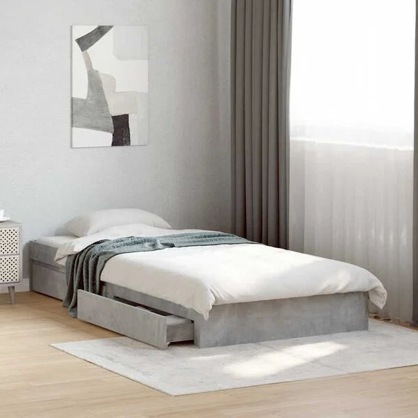 Cadru de pat cu sertare, gri beton, 90x190 cm, lemn prelucrat