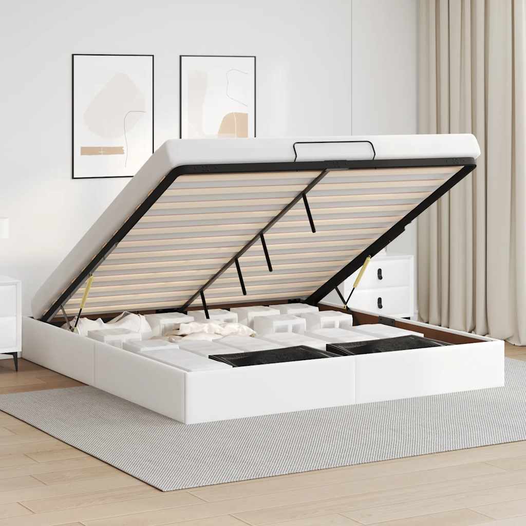 Cadru de pat otoman fără saltea alb 180x200cm piele artificială