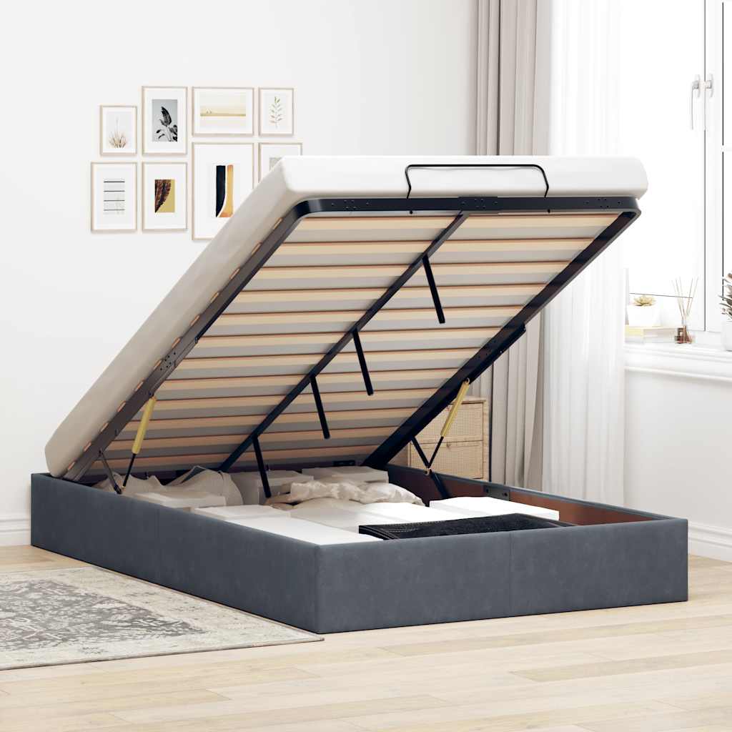 Cadru pat otoman fără saltea Gri închis 120x190 cm catifea