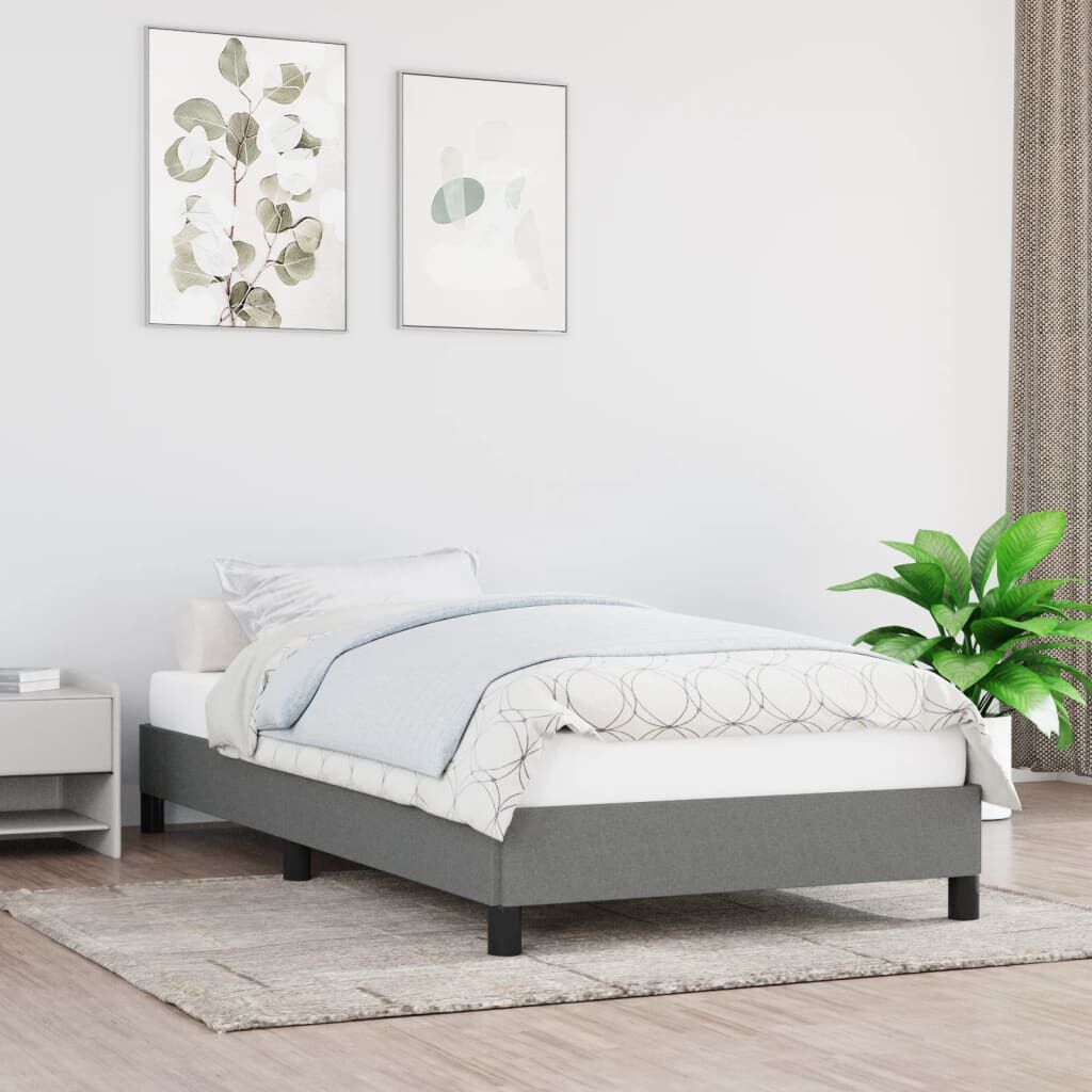 Cadru de pat fără saltea, gri închis, 100x200 cm, textil