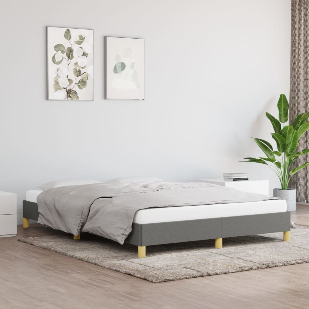 Cadru de pat fără saltea, gri închis, 140x190 cm, textil
