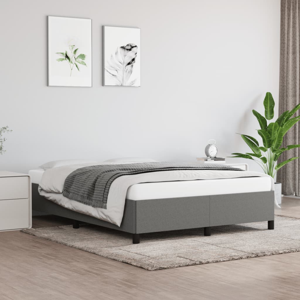 Cadru de pat fără saltea, gri închis, 140x200 cm, textil