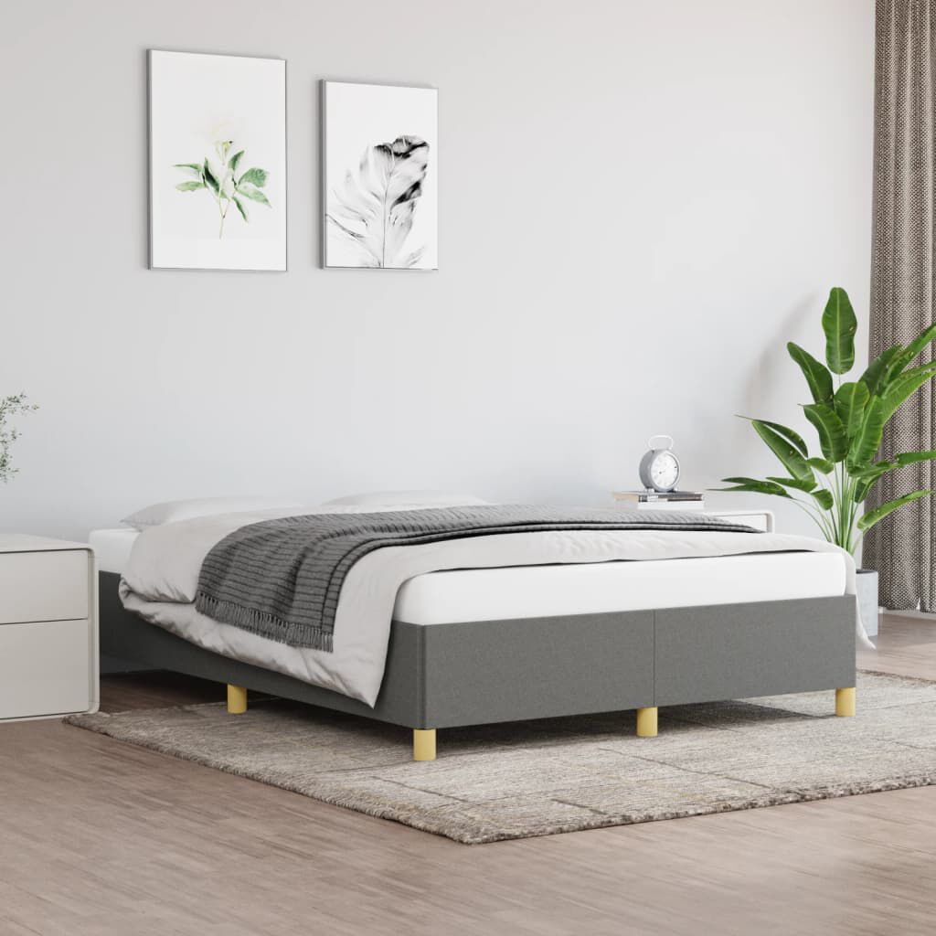 Cadru de pat fără saltea, gri închis, 140x190 cm, textil