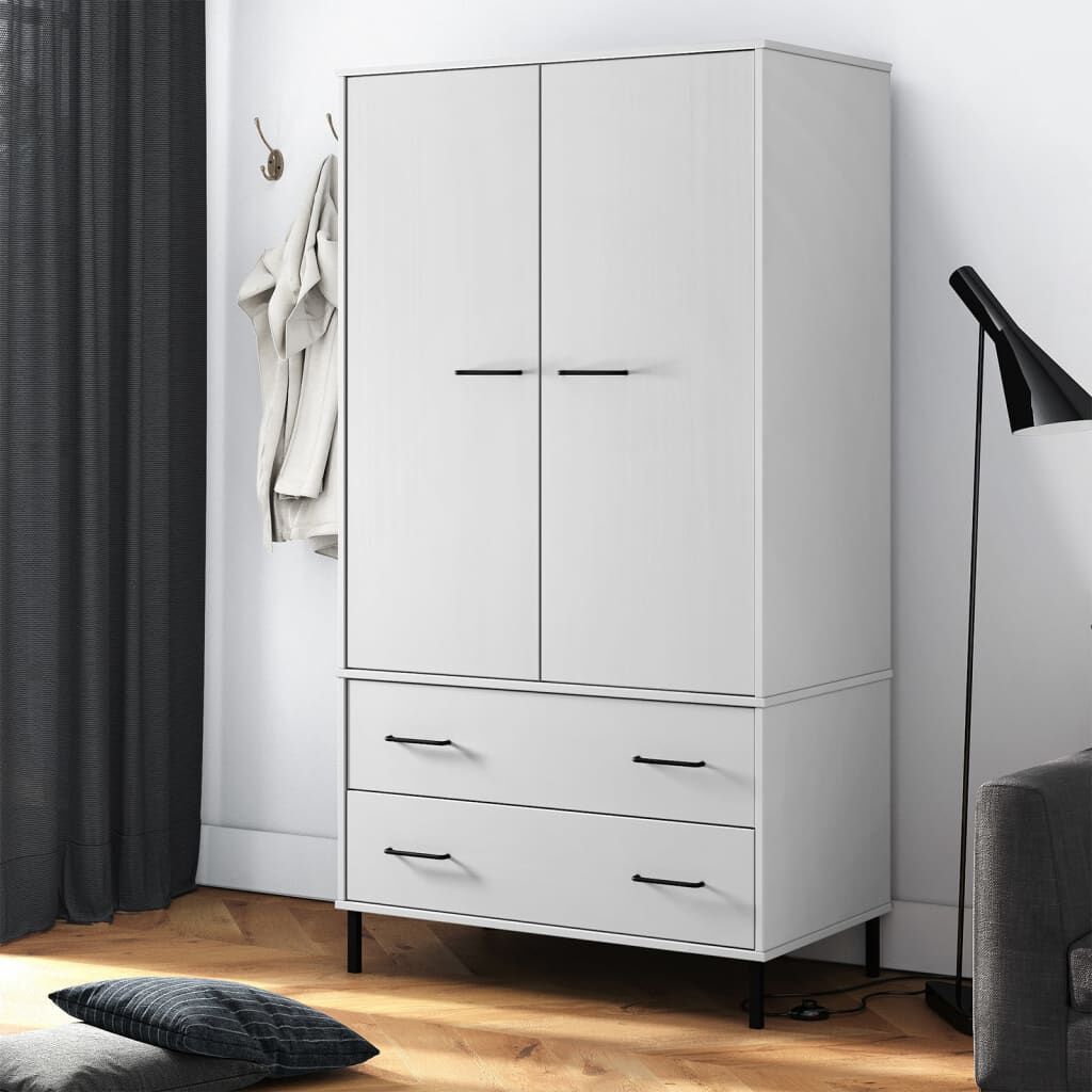 Șifonier cu picioare metalice OSLO, alb, 90x55x172,5 cm, lemn