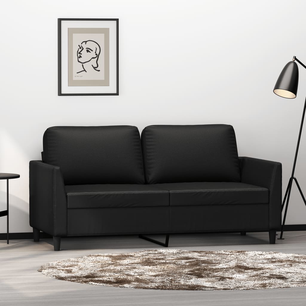 Canapea cu 2 locuri, negru, 140 cm, piele ecologică