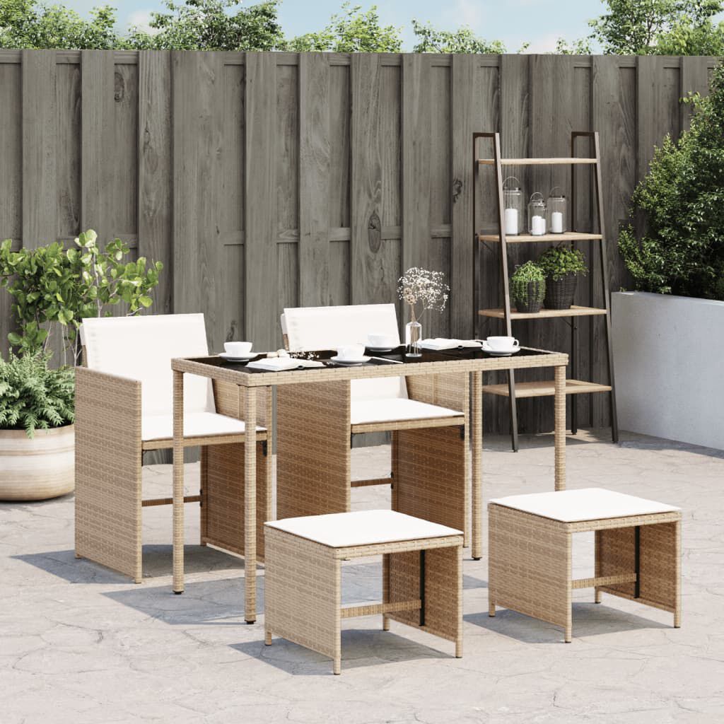 Set mobilier de grădină cu perne, 5 piese, bej, poliratan