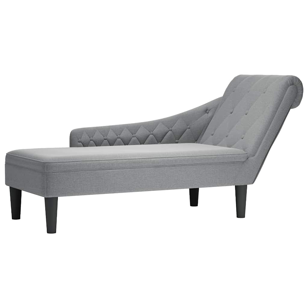 Șezlong cu pernă și cotieră dreaptă, gri deschis, textil