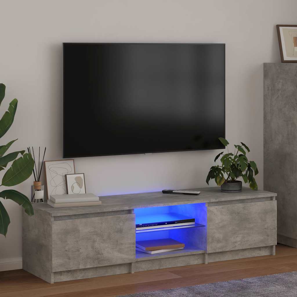 Comodă TV cu lumini LED, gri beton, 140x40x36 cm