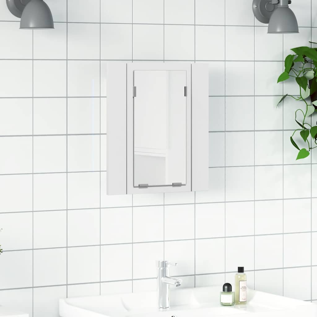 Dulap de baie cu oglindă & LED, alb, 40x12x45 cm, acril