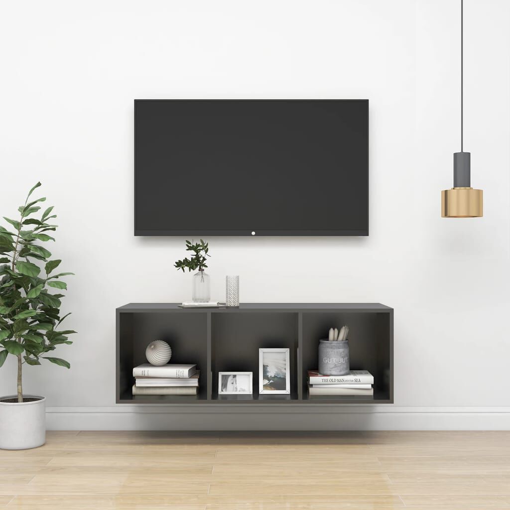 Dulap TV montat pe perete, gri, 37x37x107 cm, PAL