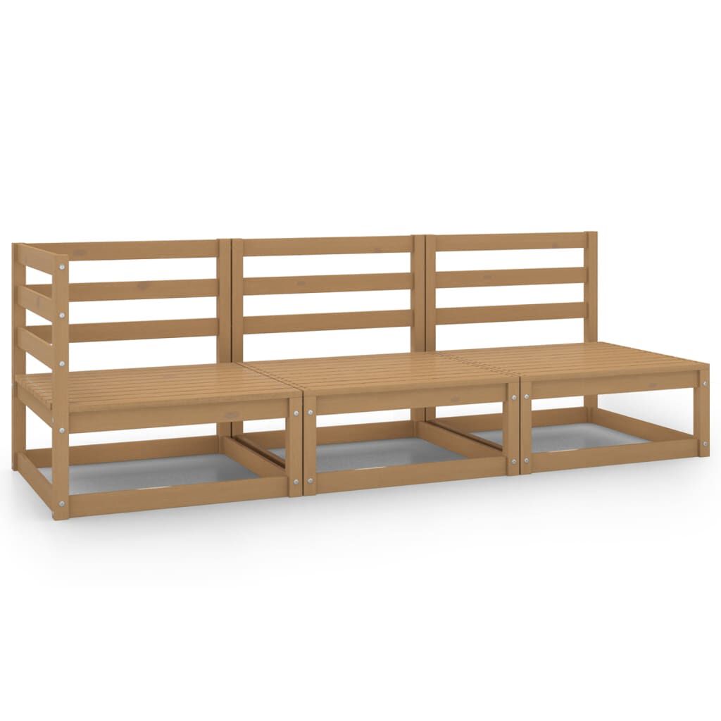 Set mobilier de grădină, 3 piese, maro miere, lemn masiv de pin