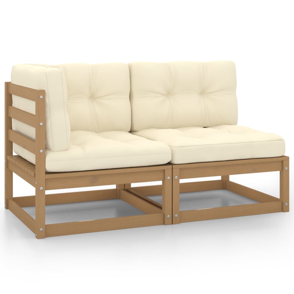 Set mobilier grădină cu perne 2 piese, maro miere lemn masiv pin