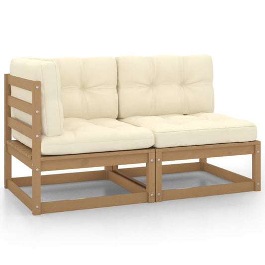 Set mobilier grădină cu perne 2 piese, maro miere lemn masiv pin