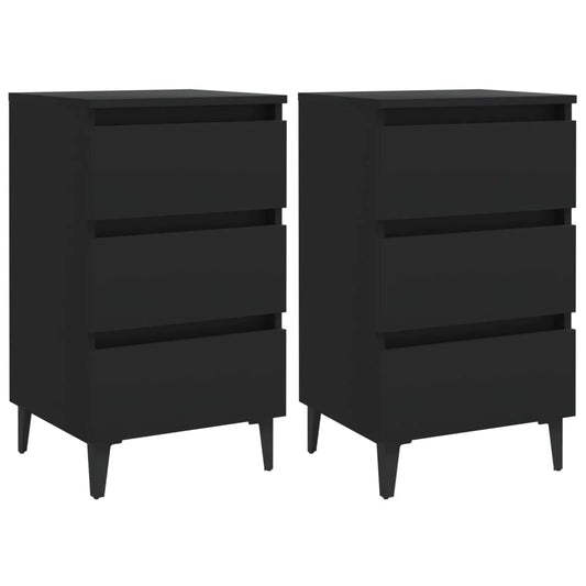 Noptieră cu picioare metalice, 2 buc., negru, 40x35x69 cm