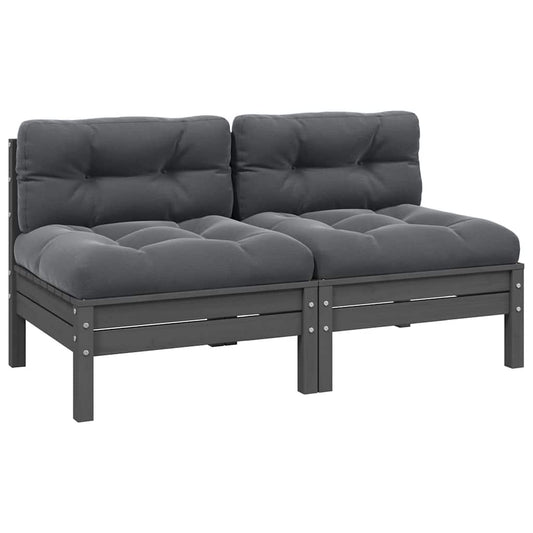 Set 2 Canapea de mijloc pentru grădină, gri, lemn masiv de pin 2buc/ set