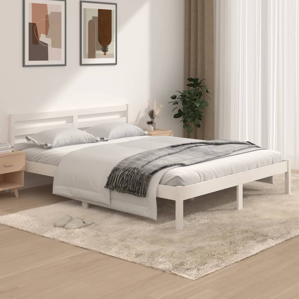 Cadru de pat King Size, alb, 150x200 cm, lemn masiv de pin