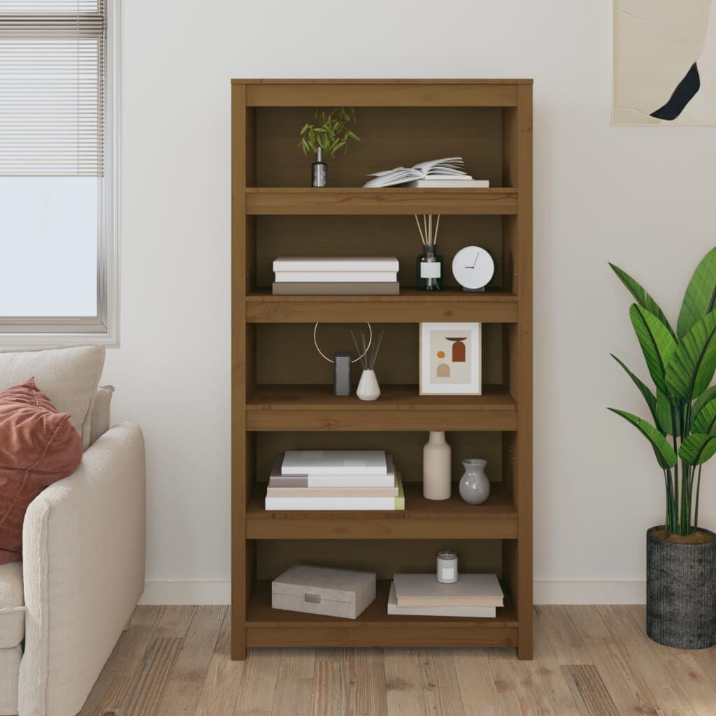 Bibliotecă, maro miere, 80x35x154 cm, lemn masiv de pin