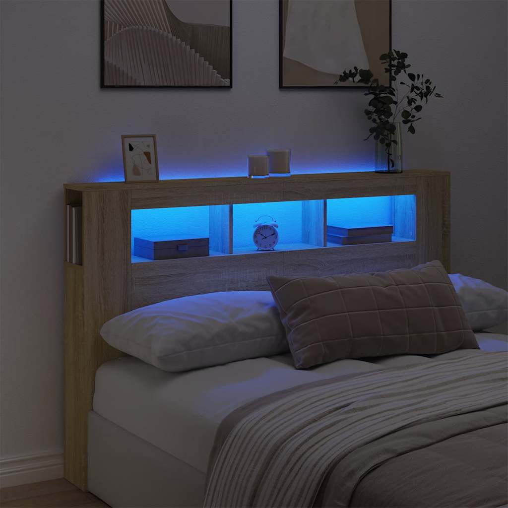 Tăblie de pat cu LED, stejar sonoma, 160x18,5x103,5 cm, lemn